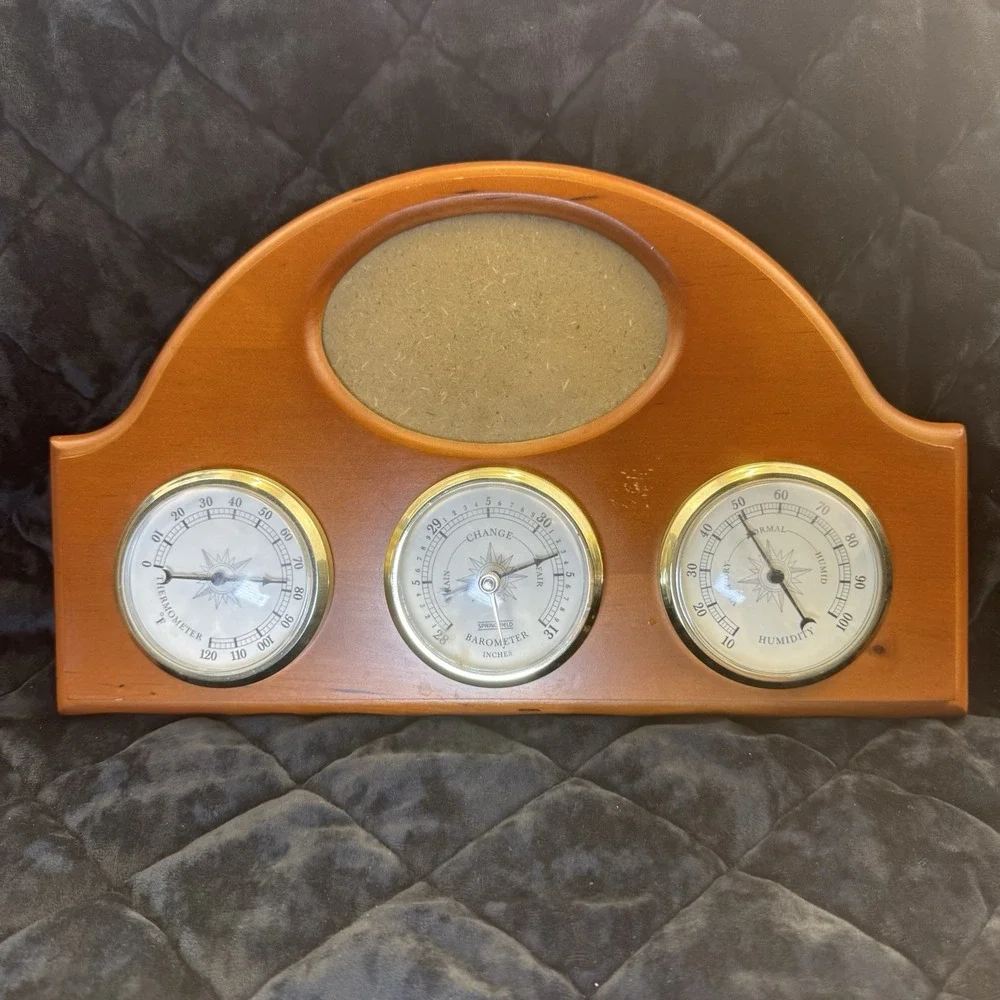 Vintage Springfield Hanging Thermometer, Barometer, Humidity, Picture Frame